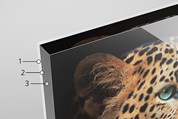 Samenstelling van het Diasec Blok 12 + 3 mm plexi = 15 mm, het beeld aan de achterzijde is beschermd door 3 mm plexi.