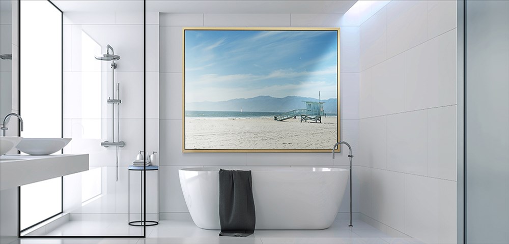 Détail d'une impression sur Dibond avec des encres écologiques certifiées Greenguard Gold.