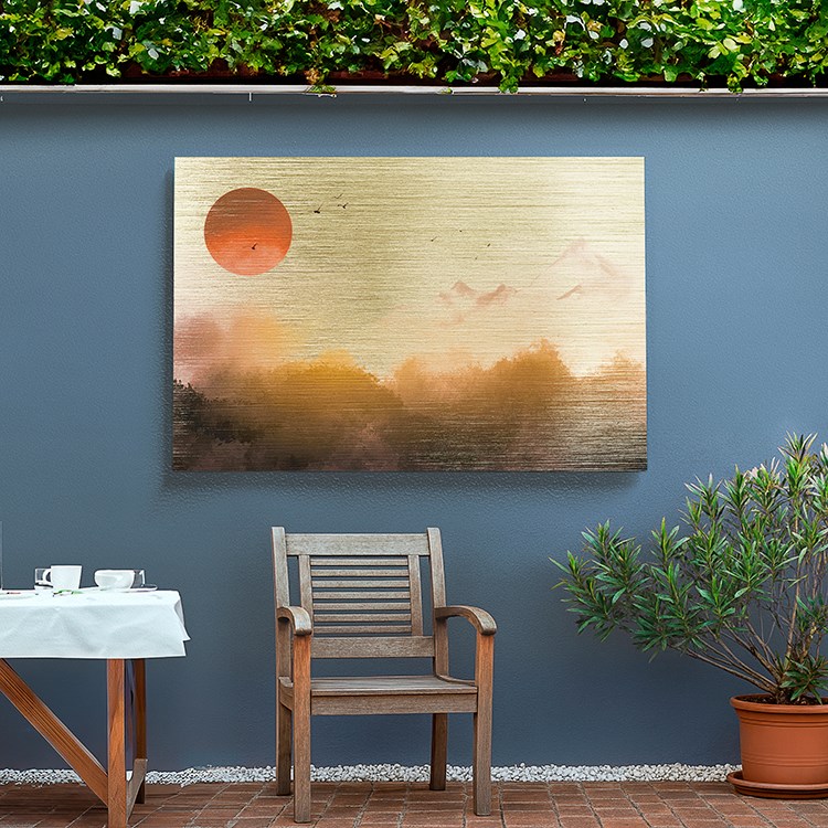 Une impression sur Dibond Brossé Doré en extérieur.