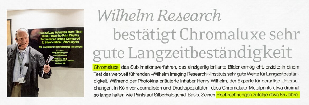 Wilhelm Research garantit la stabilité chromatique, stabilité des couleurs, de plus de 65 ans — AuthenticPhoto.com