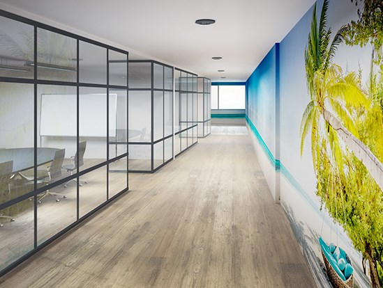 Atmospheric office corridors with printed wallpaper from AuthenticPhoto.com