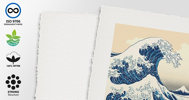 Detail of Fine Art Hahnemühle Museum Etching Deckle Edge Paper.
