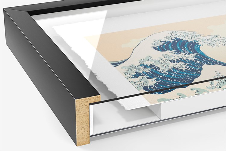 View of the cross-section of a Box with Glass in which a Fine Art print is placed on Hahnemühle Deckle Edge Paper.