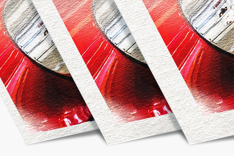 Detailweergave van een Fine-Art Hahnemühle Metallic afdruk met witte randen