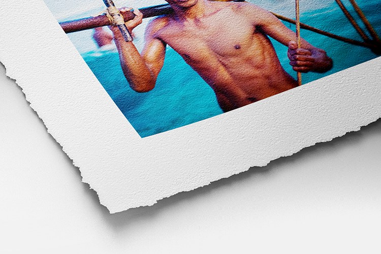 Details van Gerafelde Fine-Art Hahnemühle Photo Rag 308 papier.