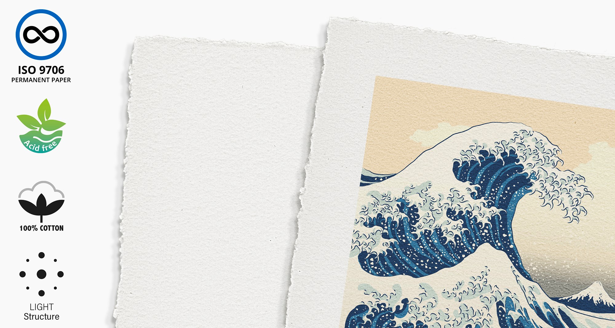 Detail of Fine Art Hahnemühle Museum Etching Deckle Edge Paper.